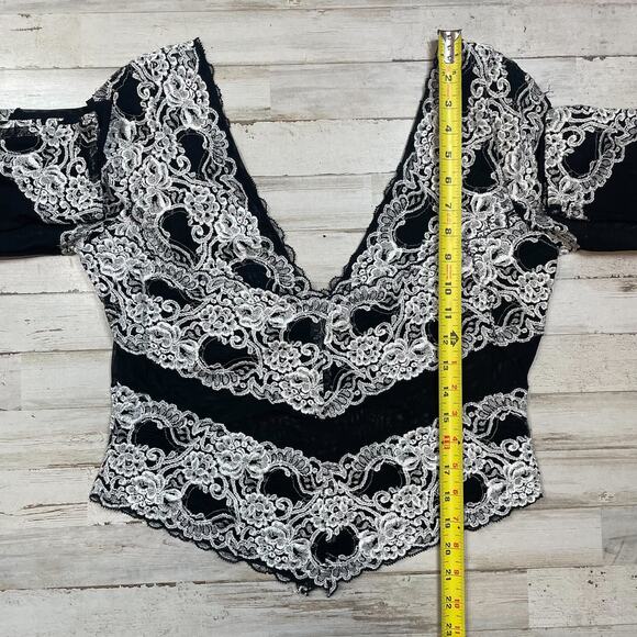 Boston Proper Black Lace Net Deep V Neck Back Shirt Top Pullover Size XL C101988 - Picture 6 of 6